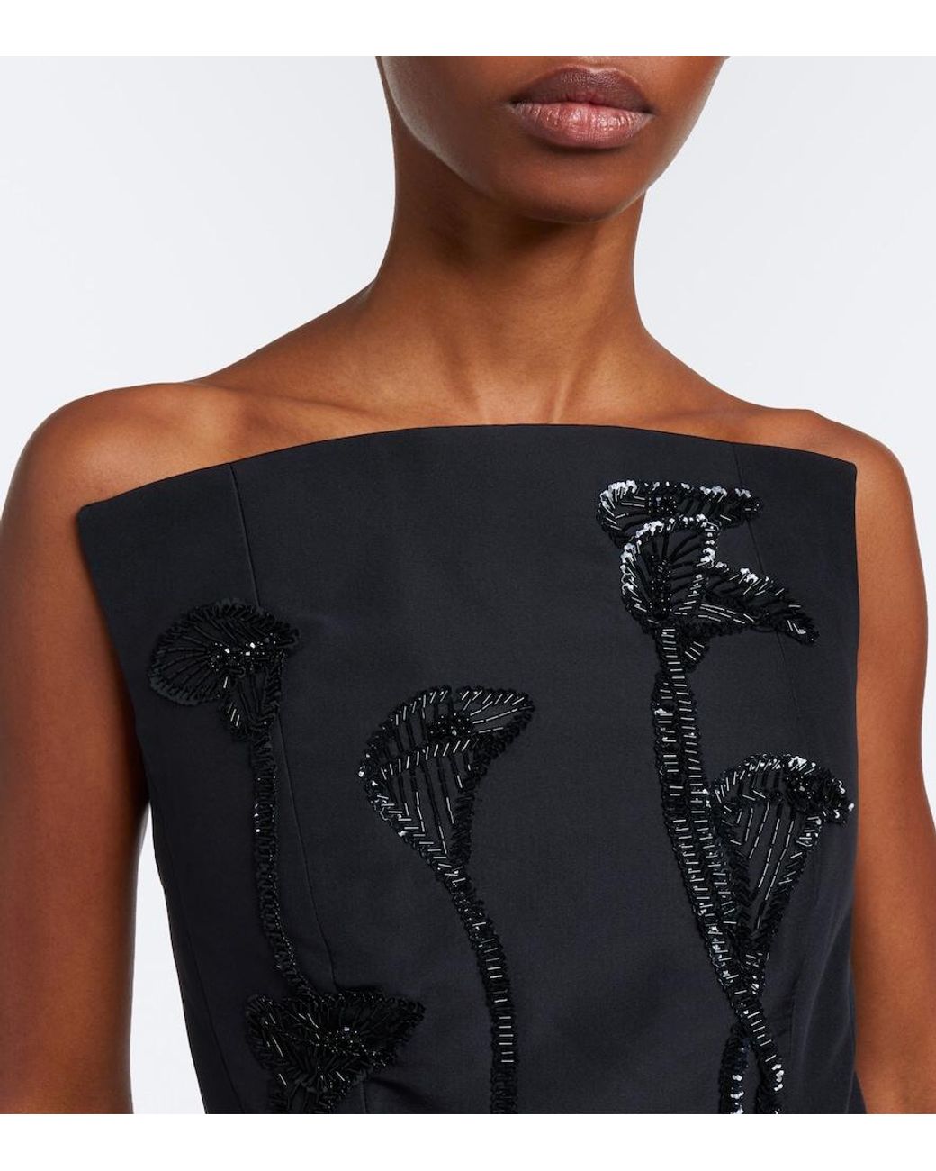 Carolina Herrera Black Embellished Strapless Silk Bustier Gown