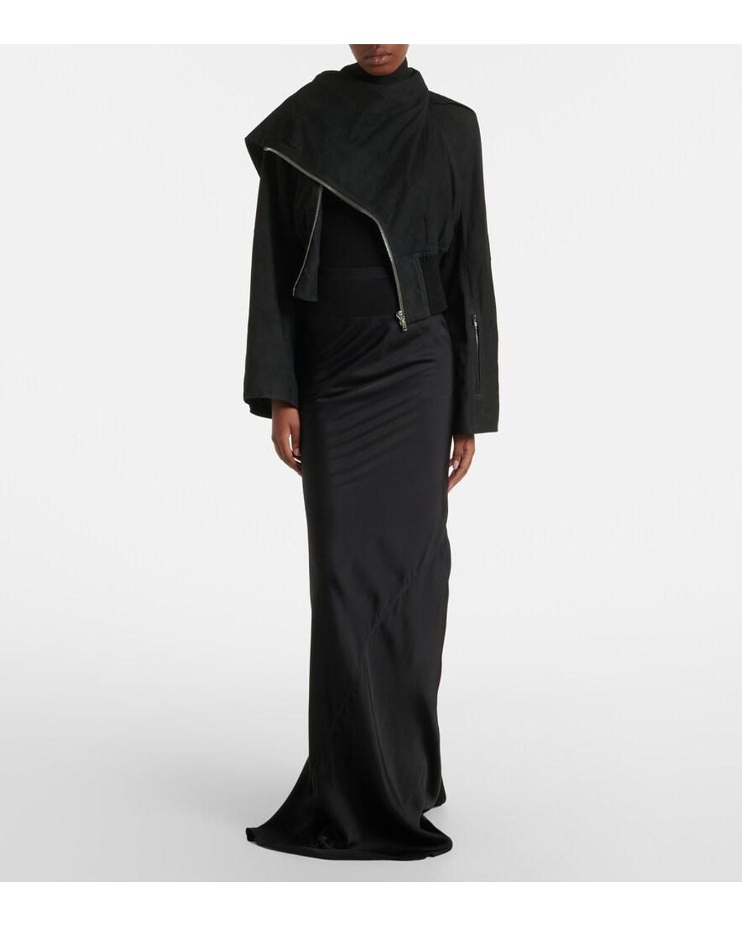 Rick Owens Black Coda Draped Satin Maxi Skirt