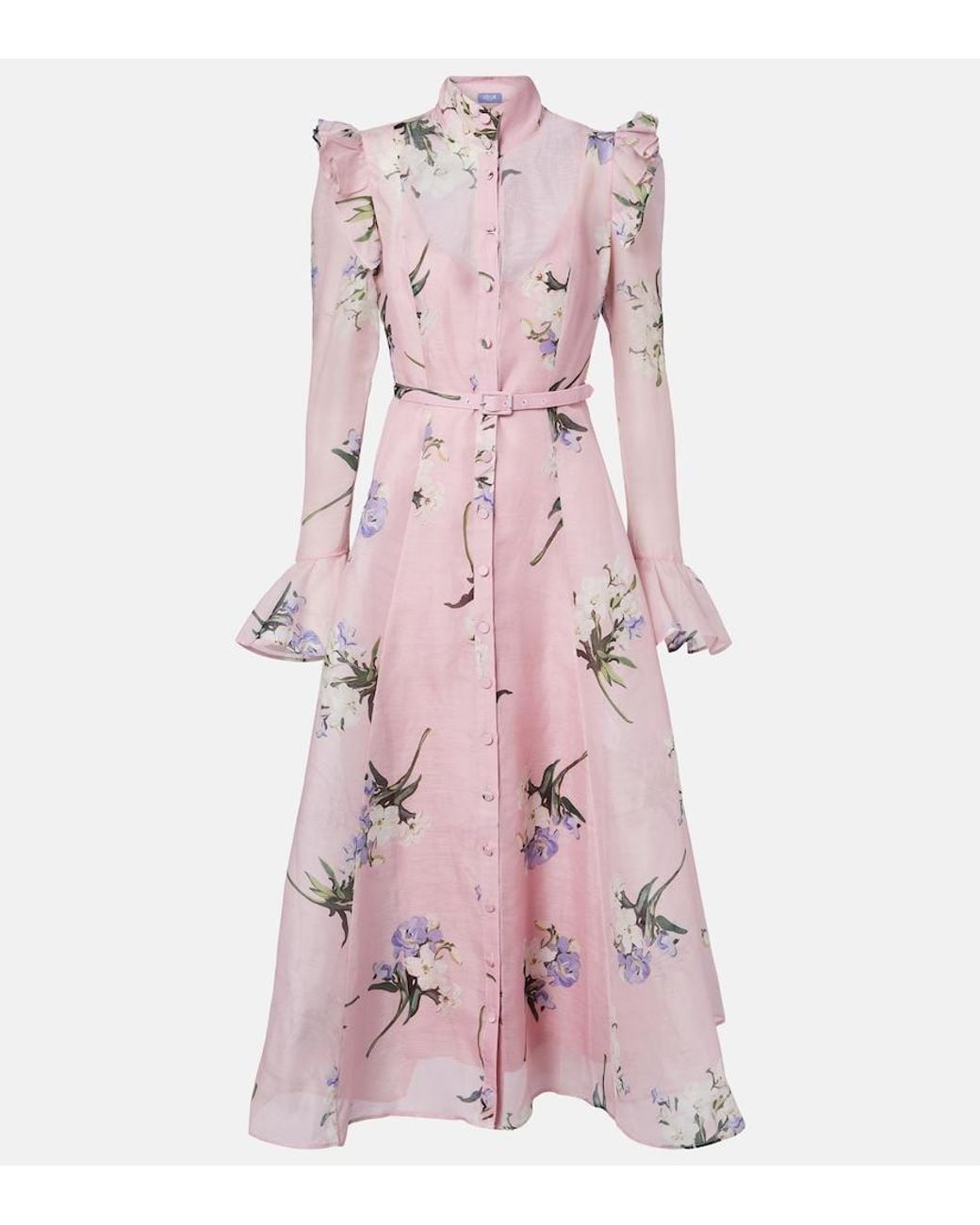 LEO LIN Pink Katrina Floral Linen And Silk Midi Dress
