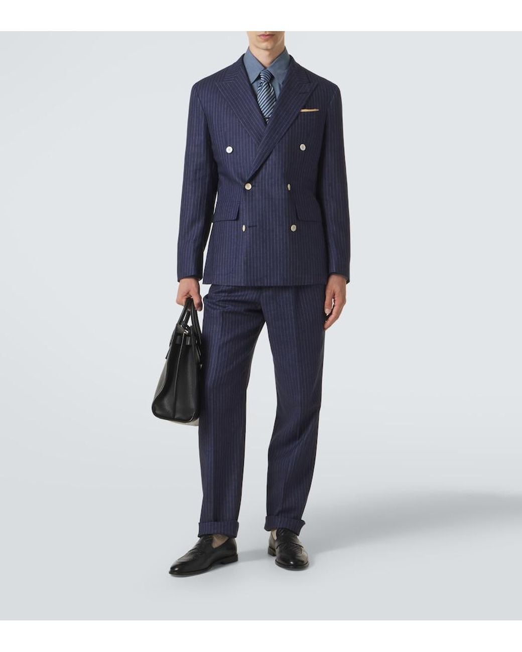 Dunhill Blue Pinstripe Double-Breasted Linen Blazer for men