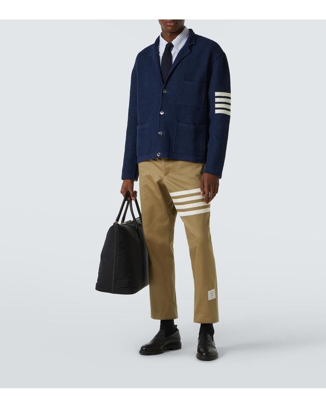 Thom Browne Blue 4-Bar Linen And Cotton-Blend Cardigan for men