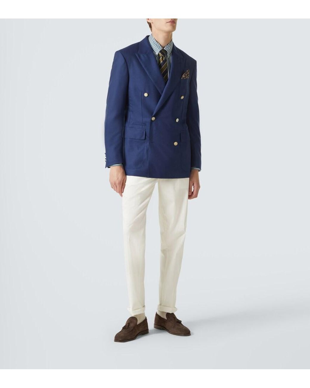 Dunhill Blue Double-Breasted Cashmere Blazer for men