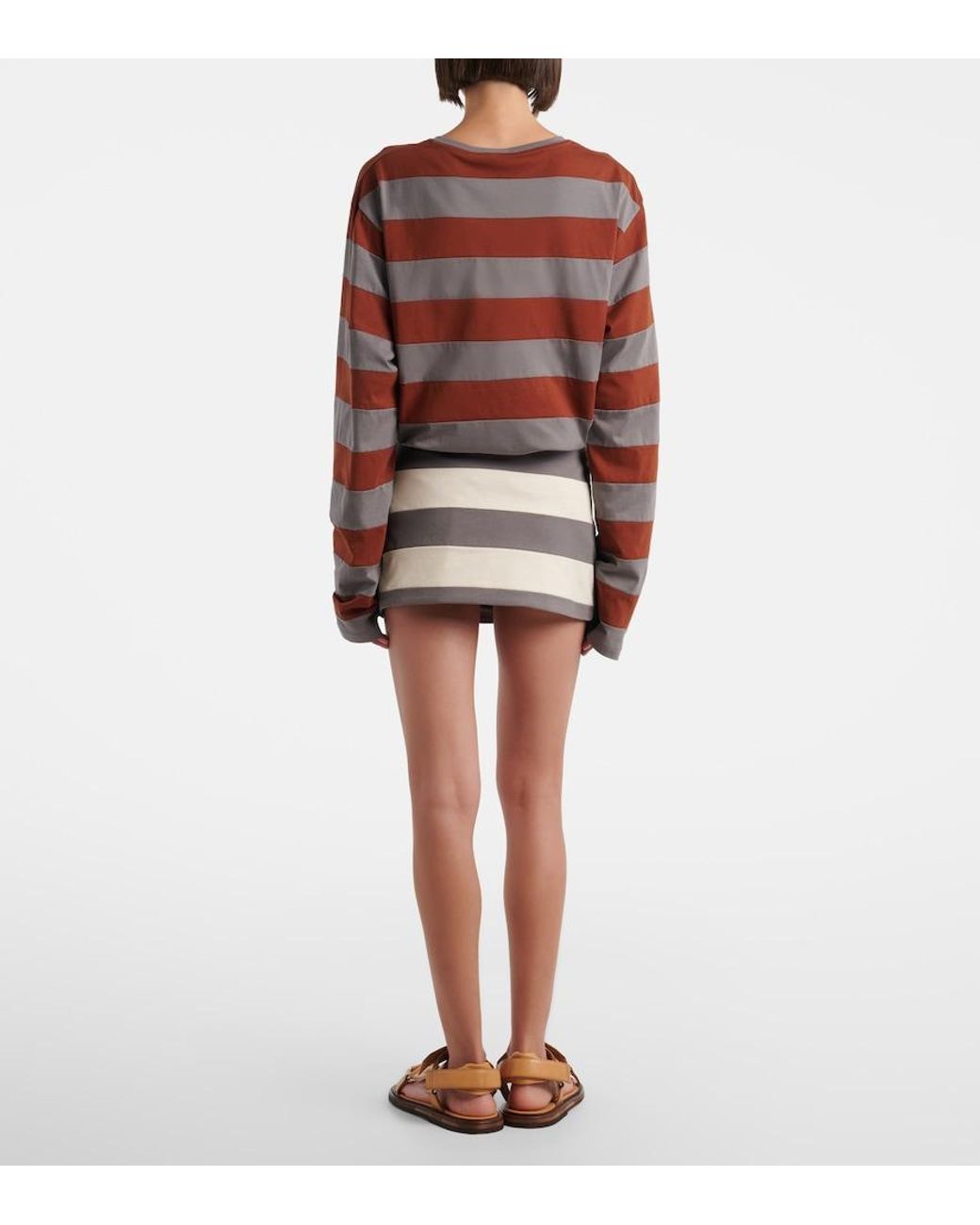 Miu Miu Gray Striped Cotton Jersey Miniskirt