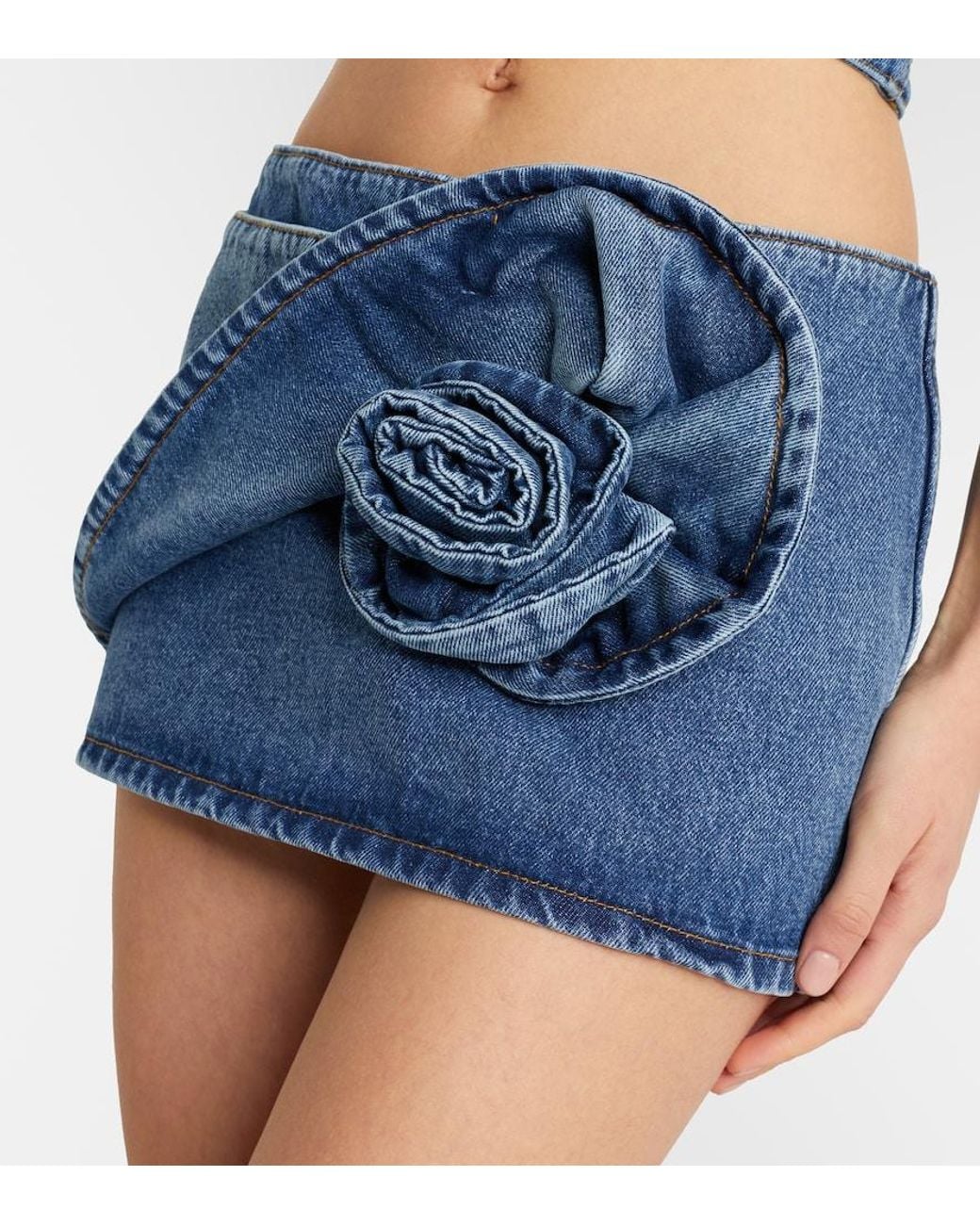 Magda Butrym Blue Floral-Applique Denim Miniskirt