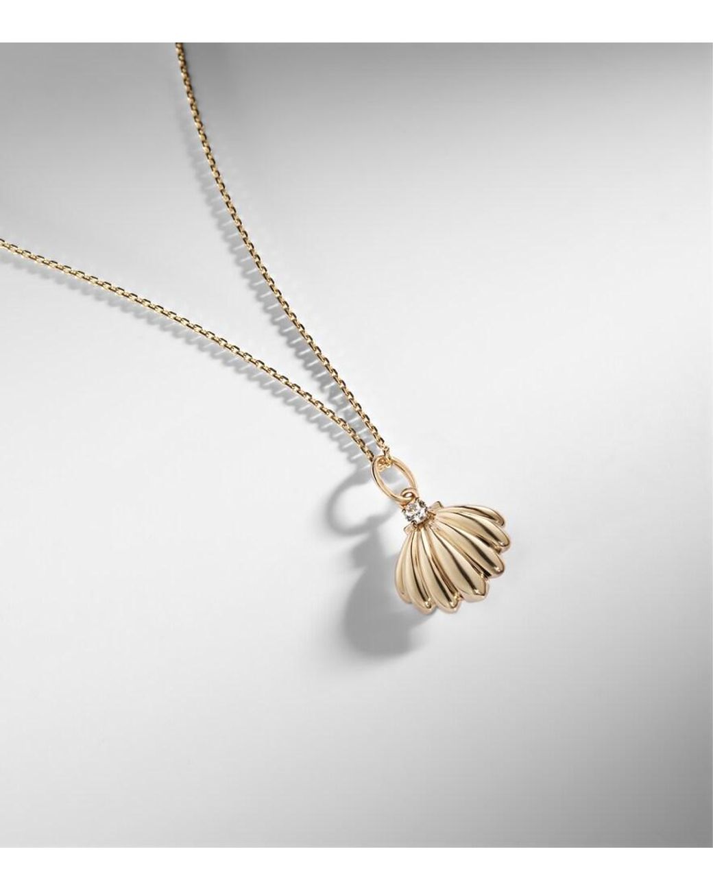 STONE AND STRAND White Vintage Scallop Shell 14Kt Necklace With Diamonds