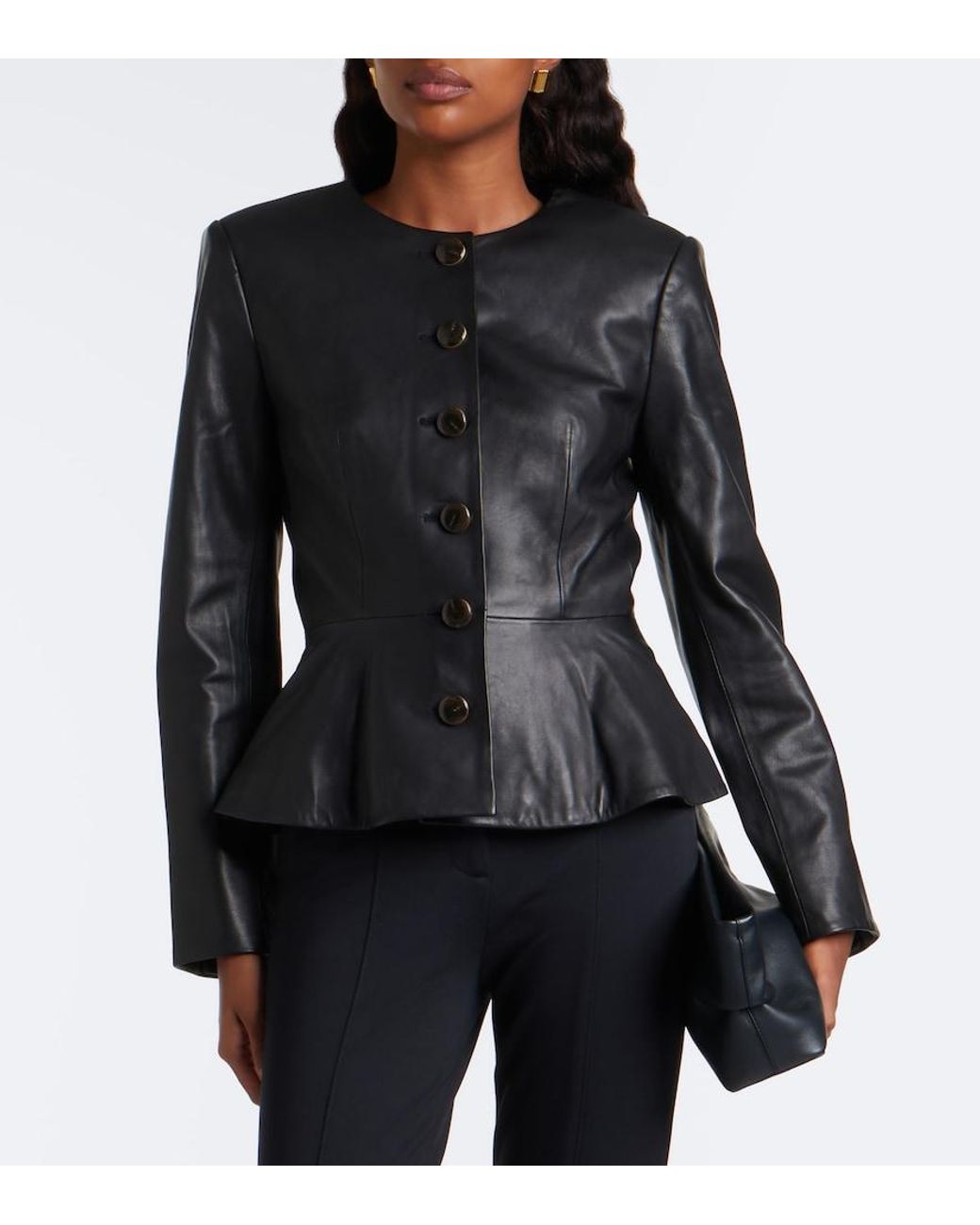 Veronica Beard Black Quinn Peplum Leather Jacket