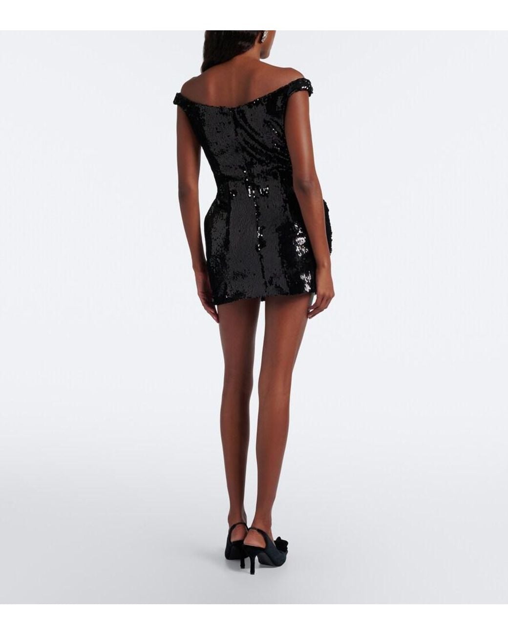 Magda Butrym Black Sequined Off-Shoulder Minidress