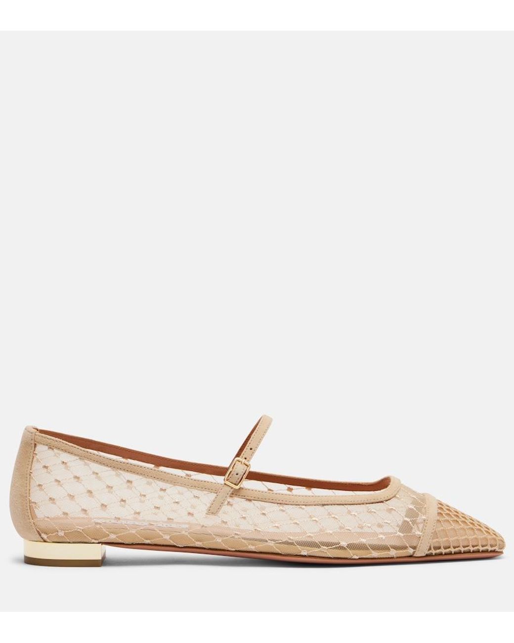 Aquazzura Natural Juliette Suede-Trimmed Mary Jane Flats