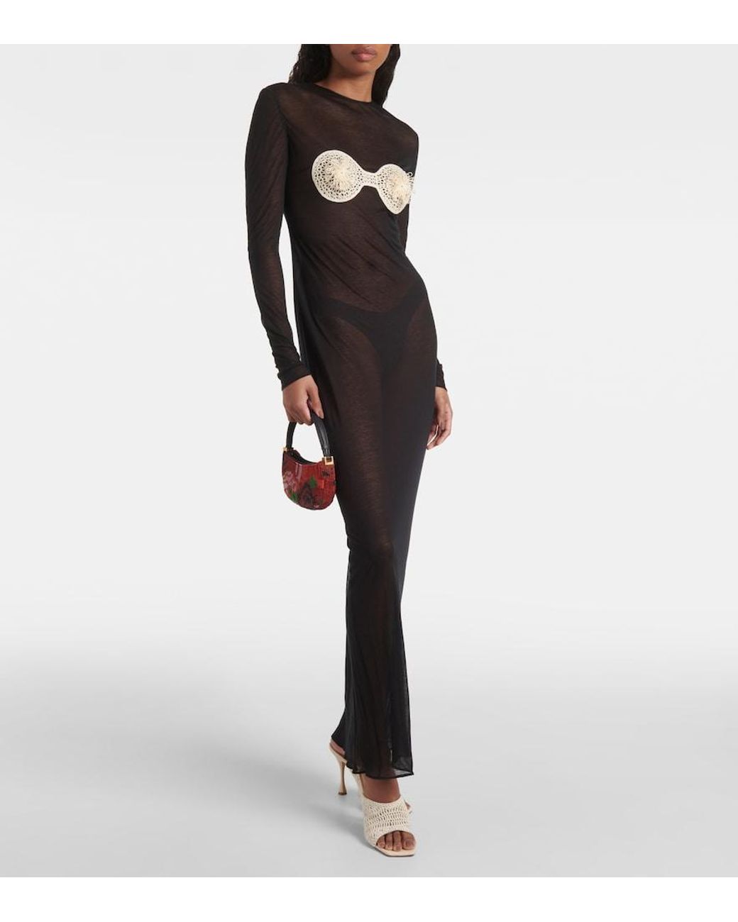 Magda Butrym Black Crochet-Trimmed Jersey Maxi Dress