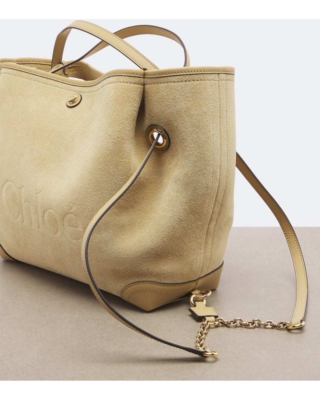 Chloé Clover Leather-Trimmed Suede Tote Bag in Natural | Lyst