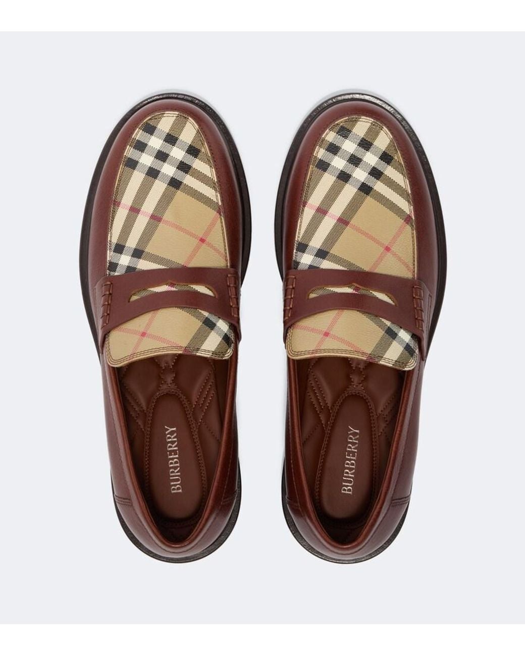 Burberry Brown Check Leather Penny Loafers for men