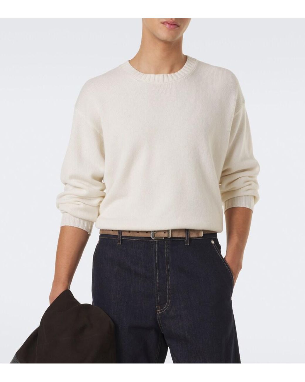 Brunello Cucinelli White Cashmere Sweater for men