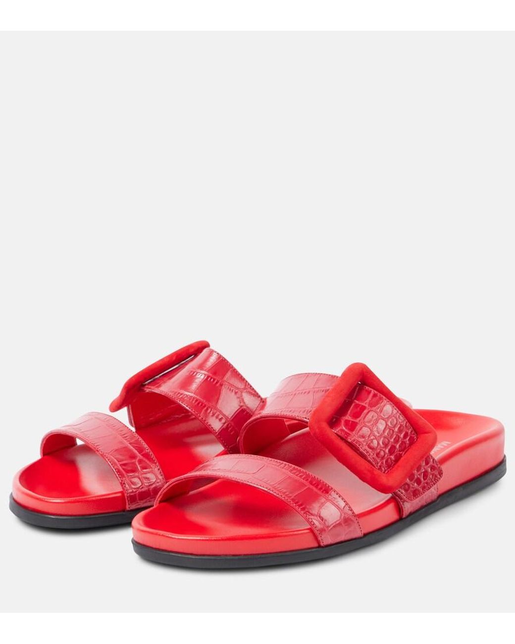 Manolo Blahnik Red Mayfu Croc-Effect Leather Sandals