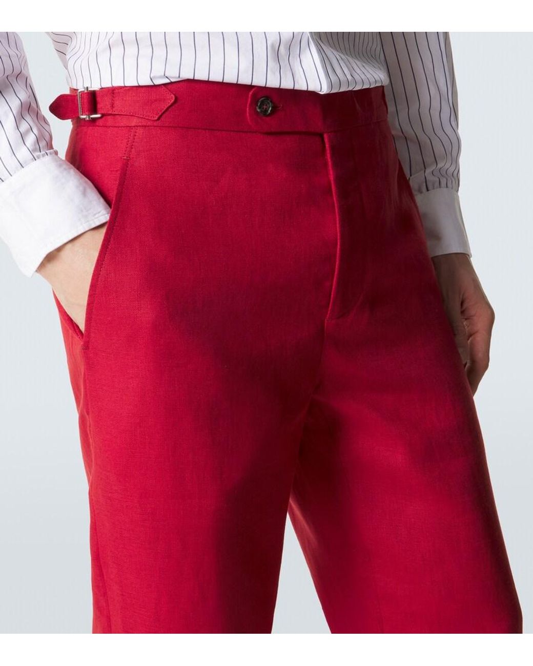 Bode Red Linen Straight Pants for men