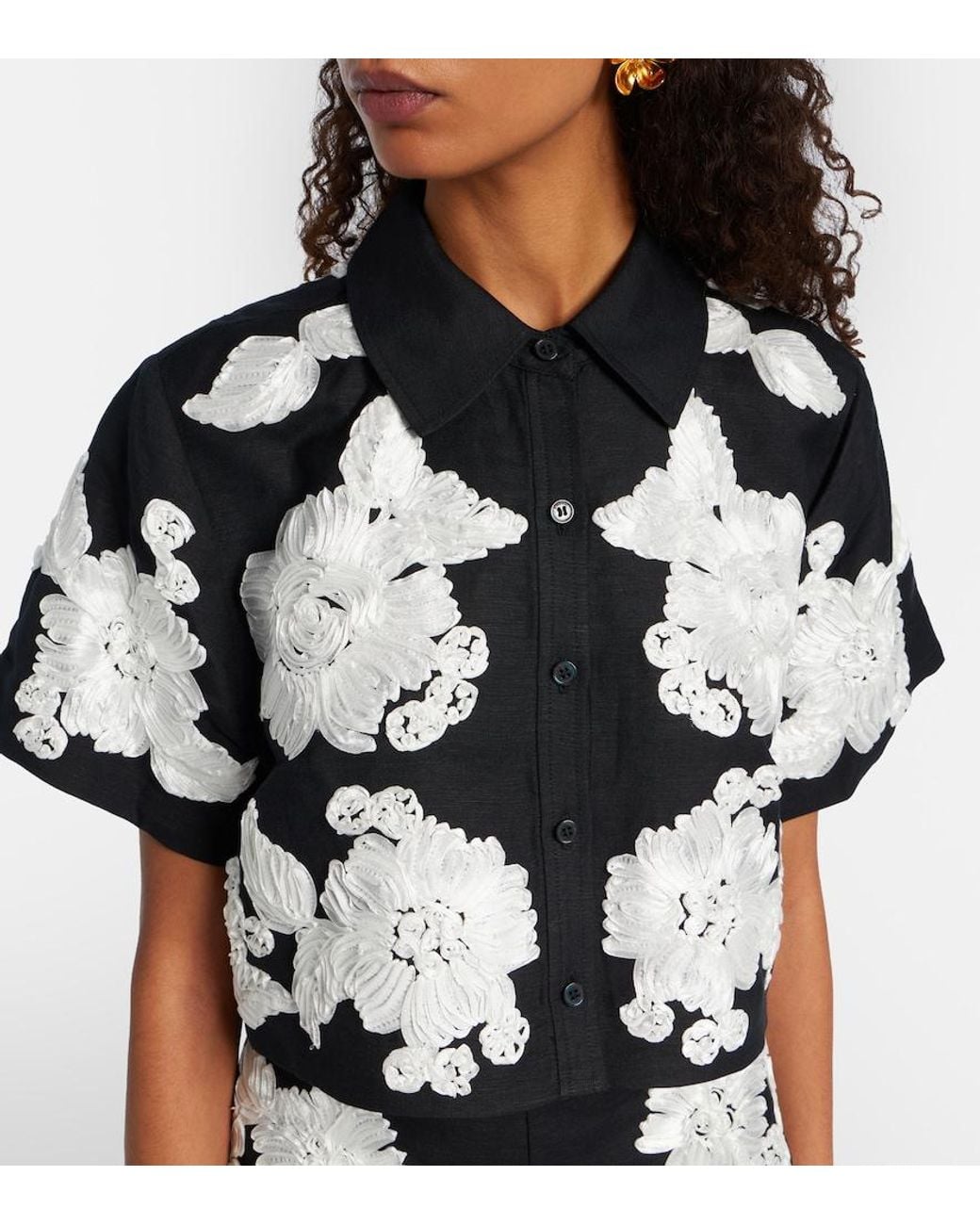 Jonathan Simkhai Black Callie Embroidered Linen-Blend Shirt