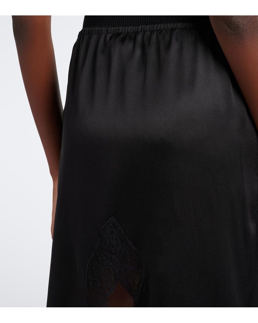 Saint Laurent Black Lace-Trimmed Silk Satin Slip Skirt