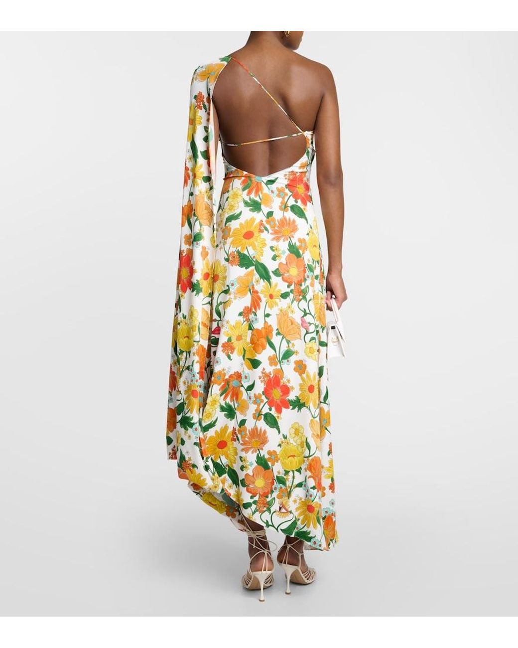 Stella McCartney Metallic Caped One-Shoulder Cady Gown