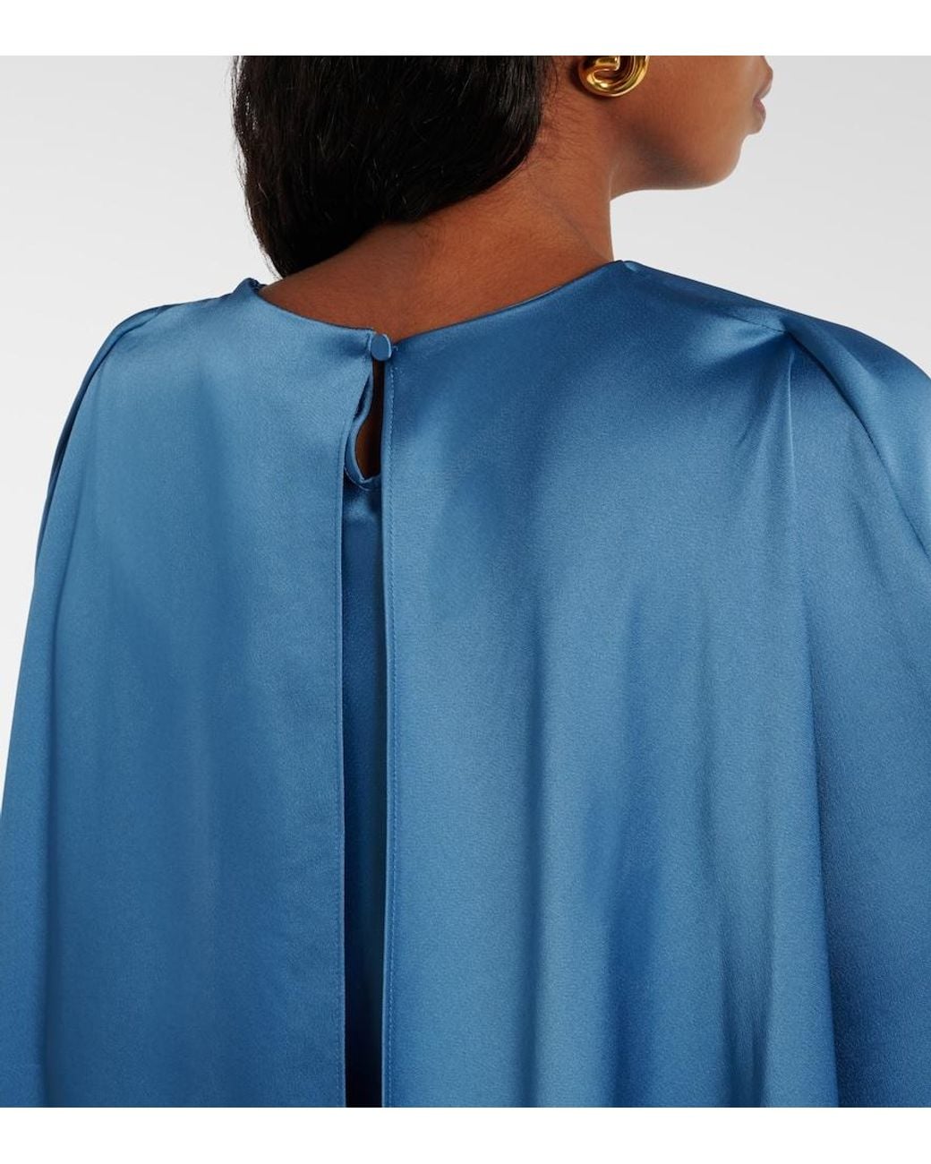 Jonathan Simkhai Blue Izel Caped Satin Gown