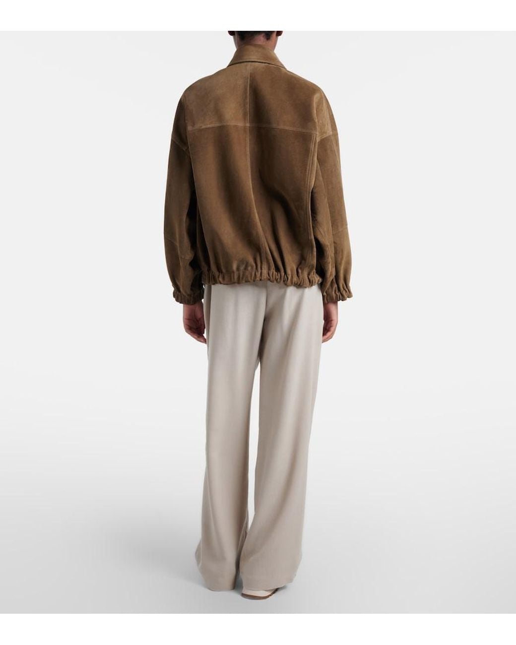 Brunello Cucinelli Natural Monili Wool-Blend Wide-Leg Pants