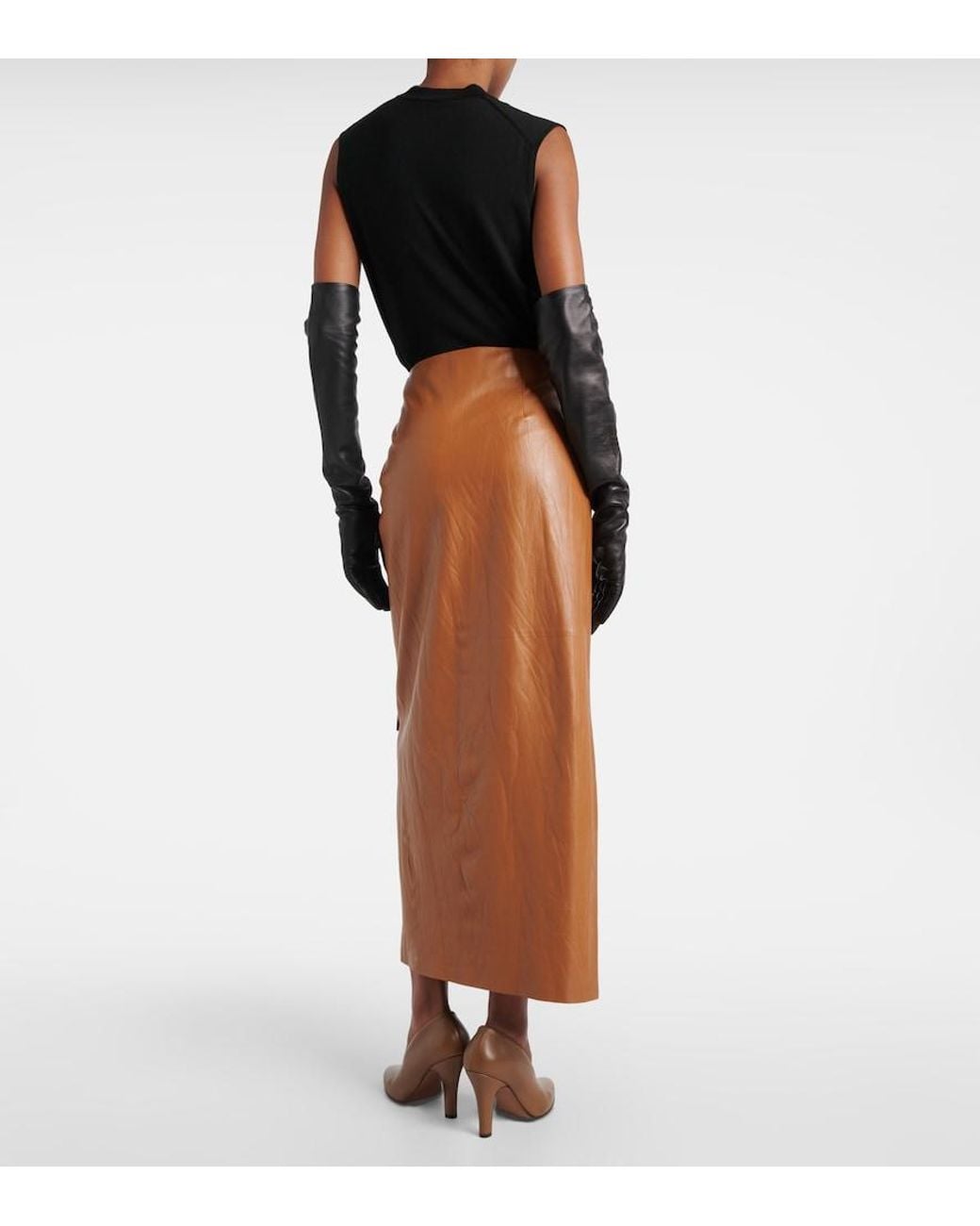 The Row Black Bert Leather Midi Skirt
