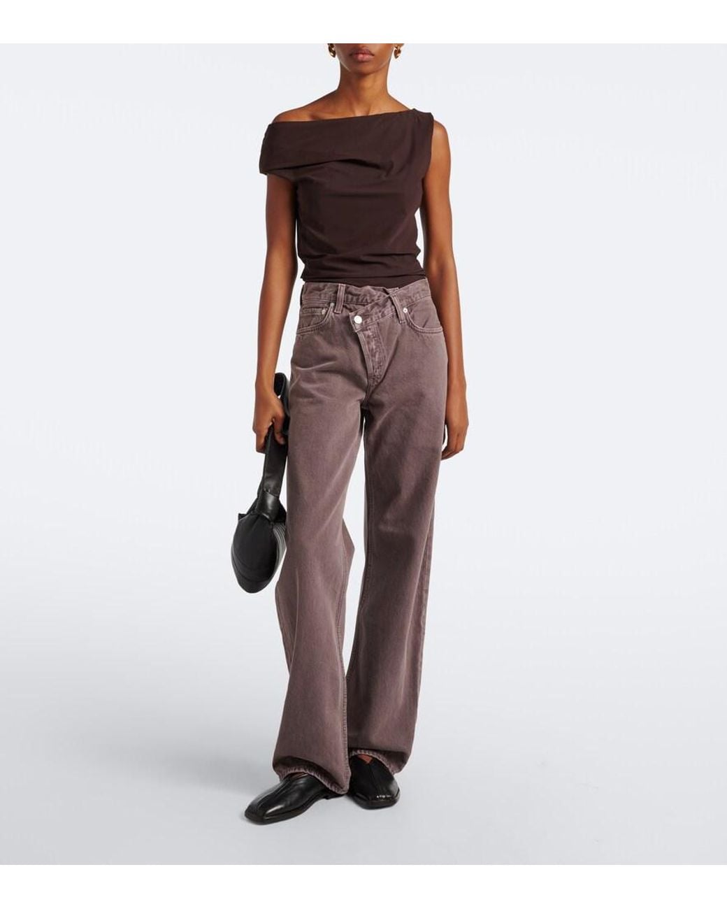 Agolde Brown Carlin Asymmetric Draped Jersey Top