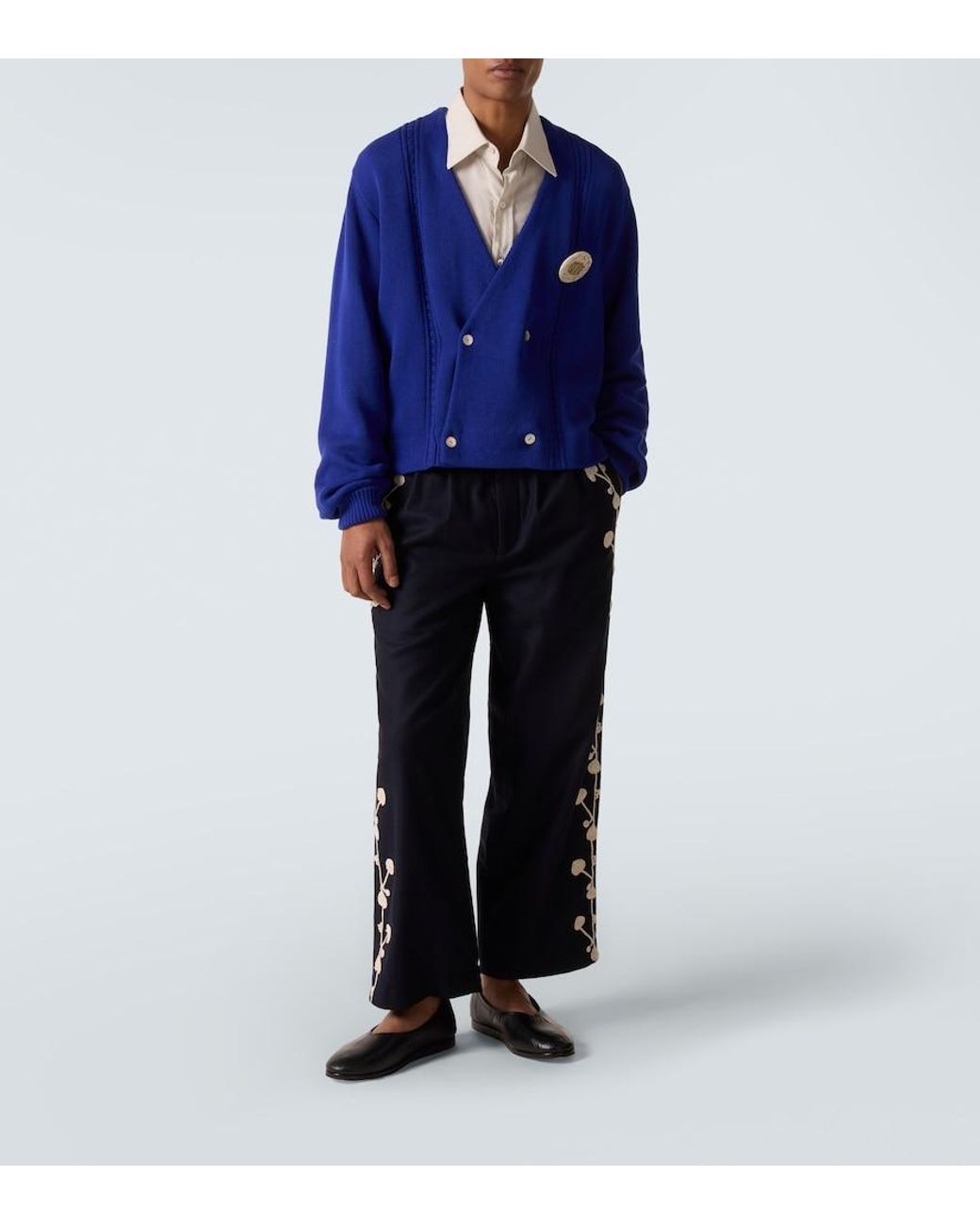 Bode Blue Cotton Cardigan for men