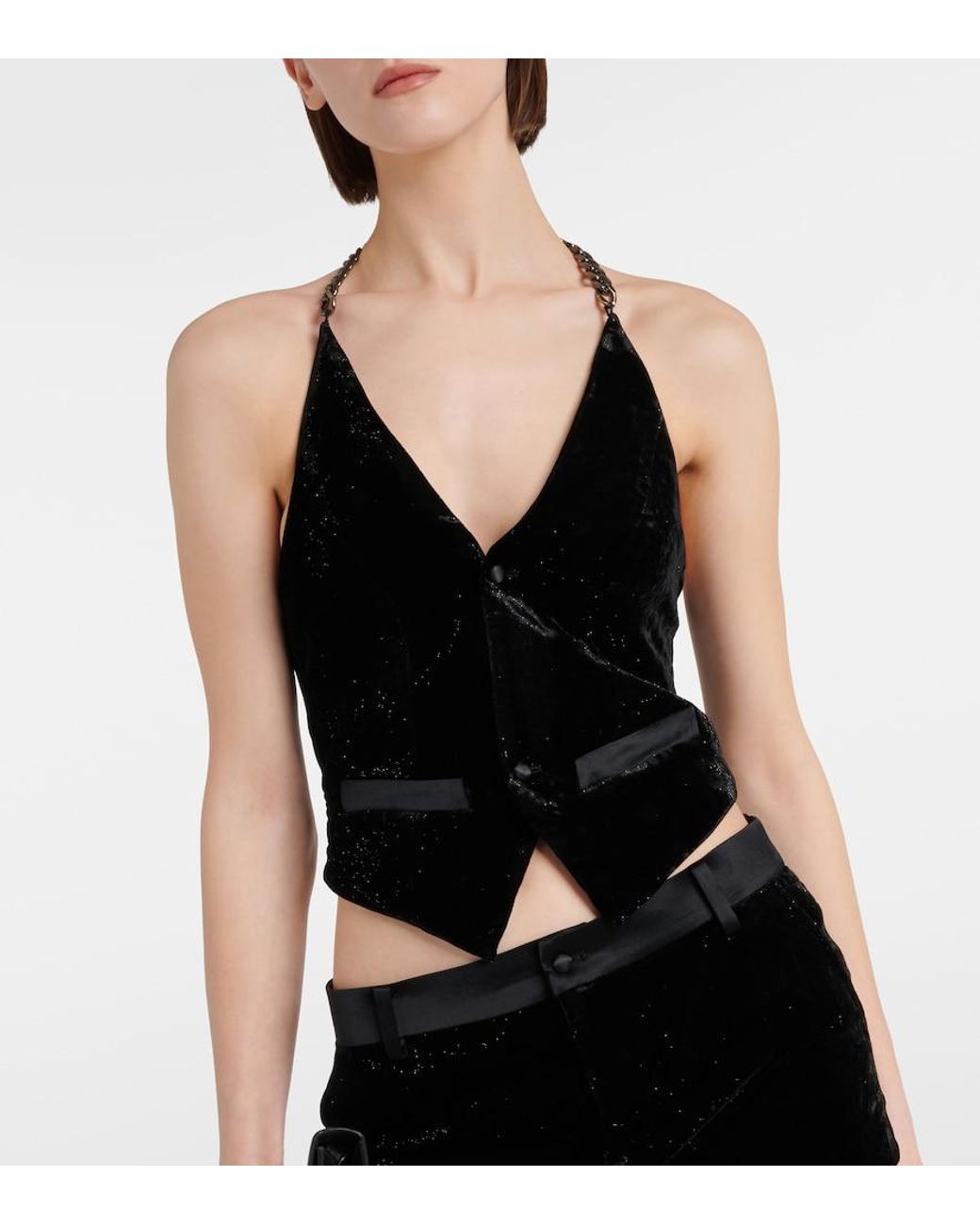 DIDU Black Chain-Detail Velvet Vest