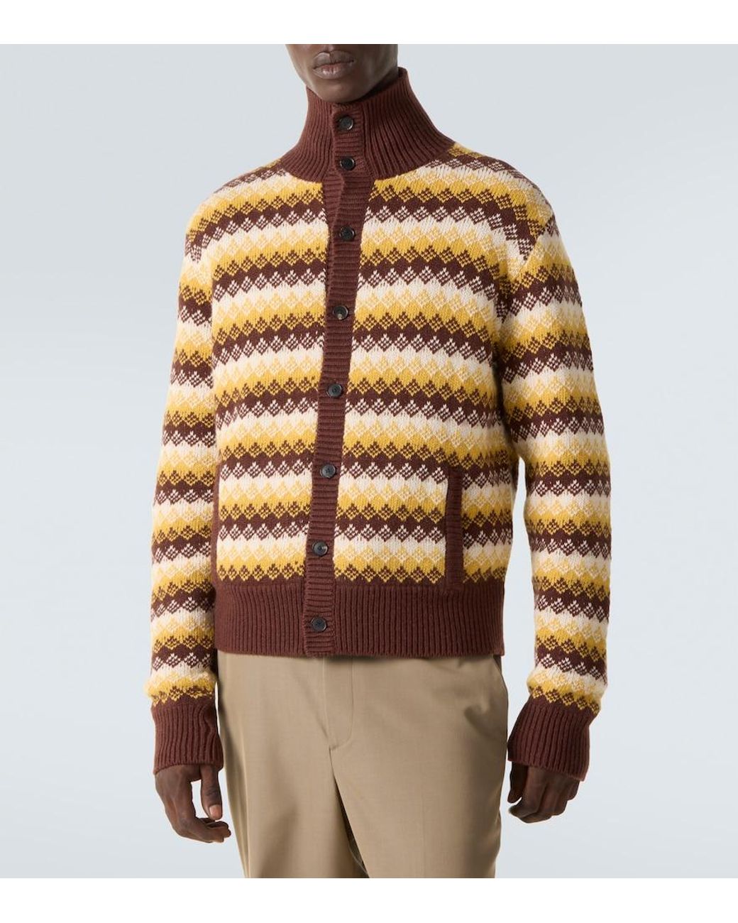 Auralee Orange Jacquard Cashmere And Wool Cardigan for men