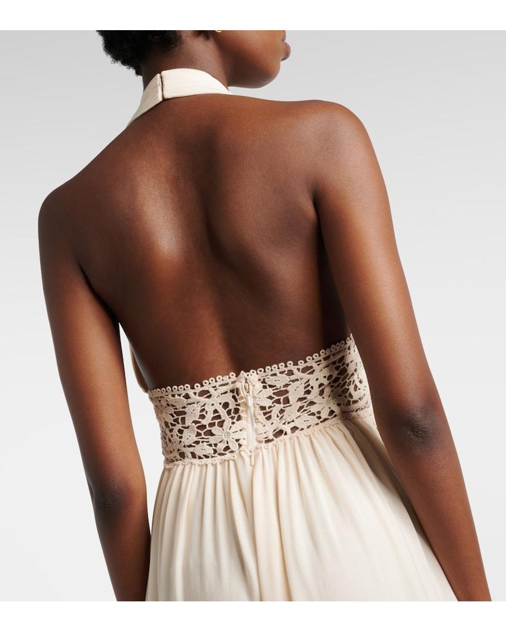 Elie Saab Natural Georgette And Macrame Gown