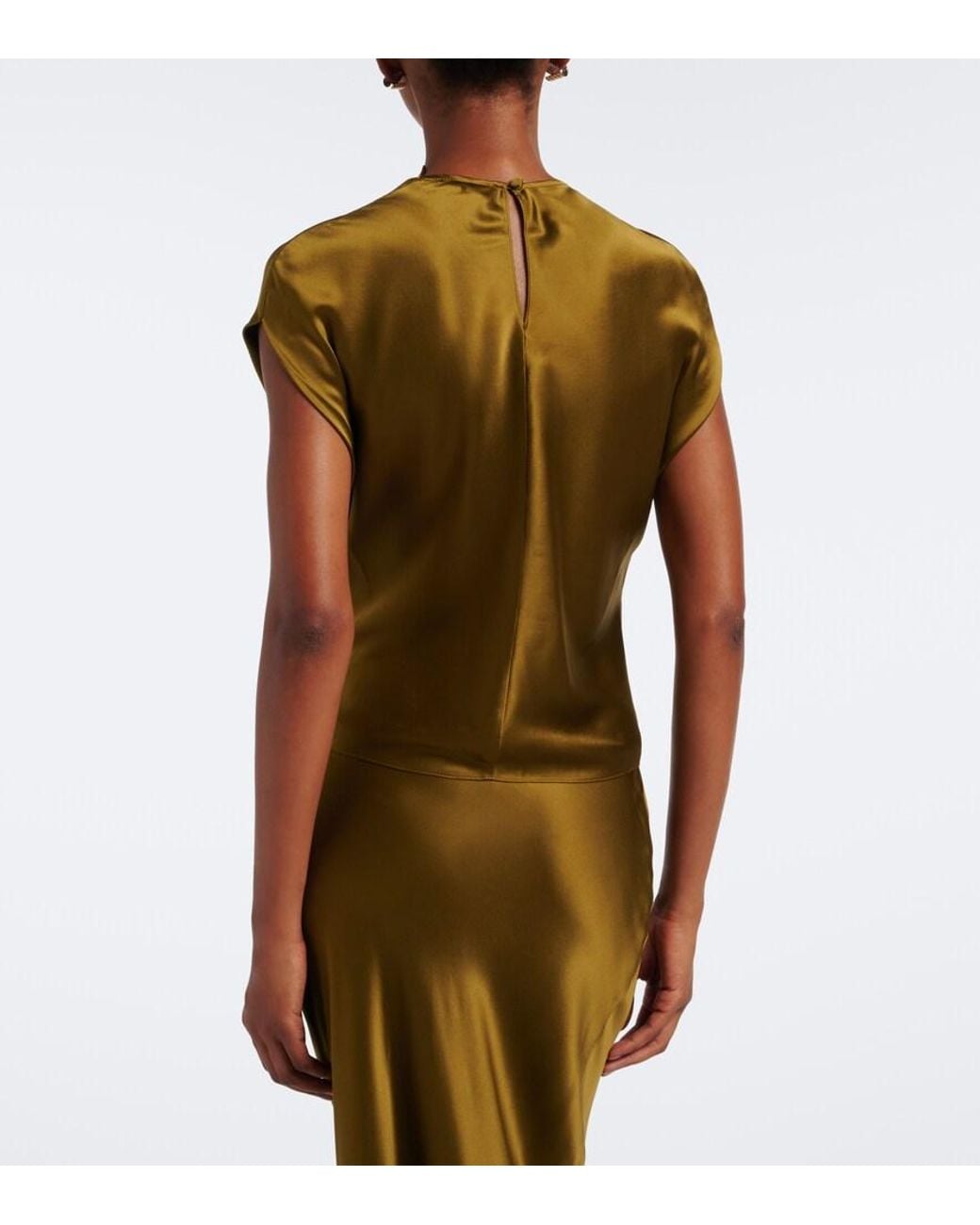 The Sei Green Draped Silk Satin Top