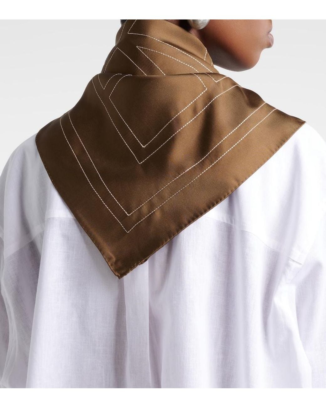 Totême  Brown Embroidered Monogram Silk Scarf