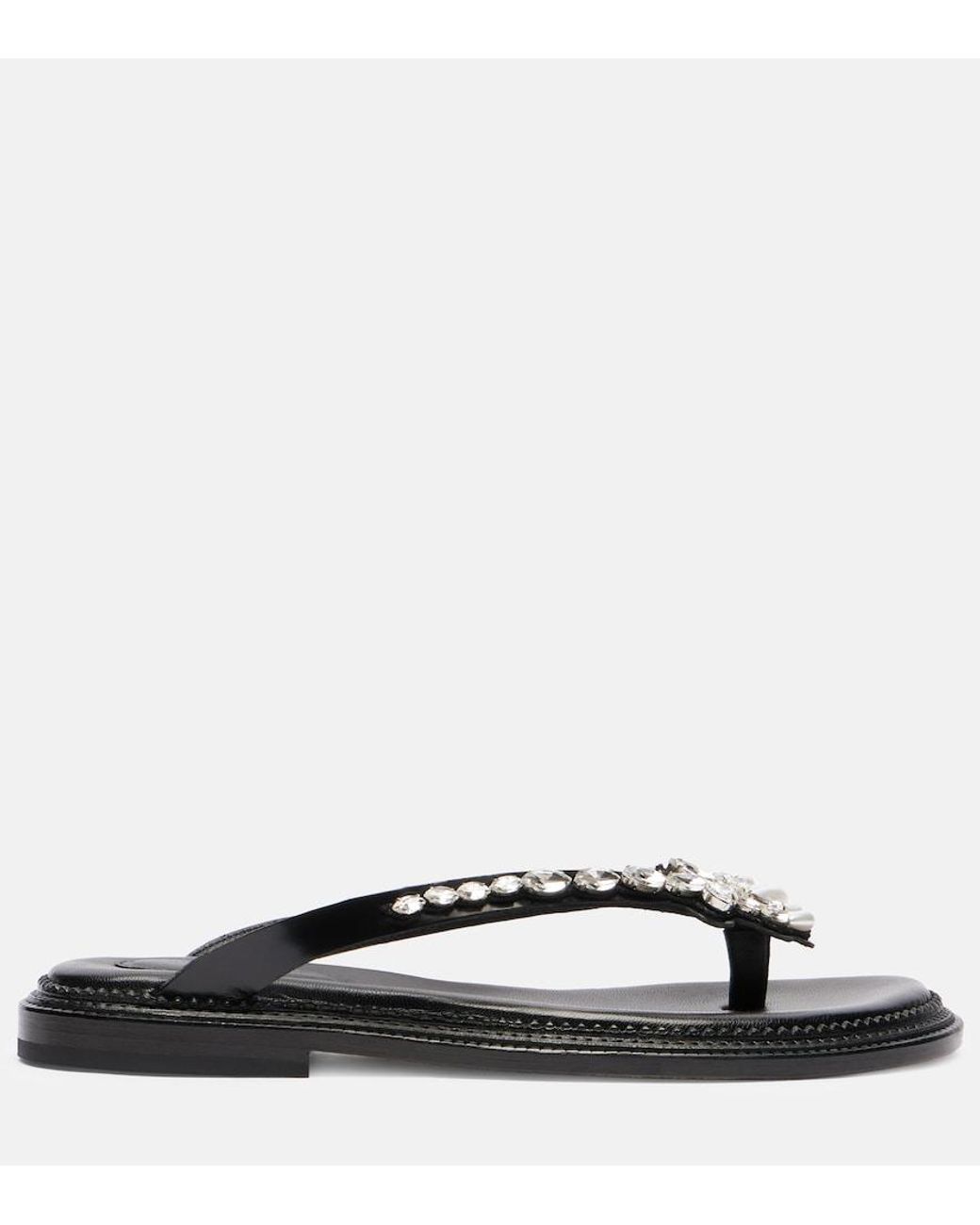Simone Rocha Black Embellished Leather Thong Sandals