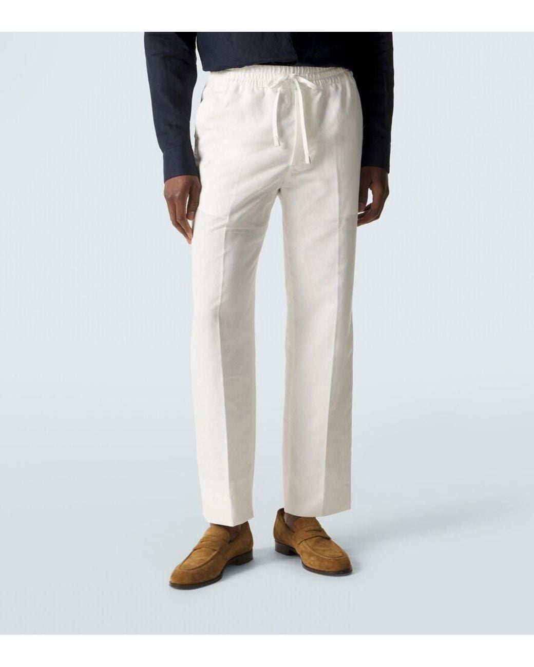 Brioni White Linen And Cotton Straight Pants for men