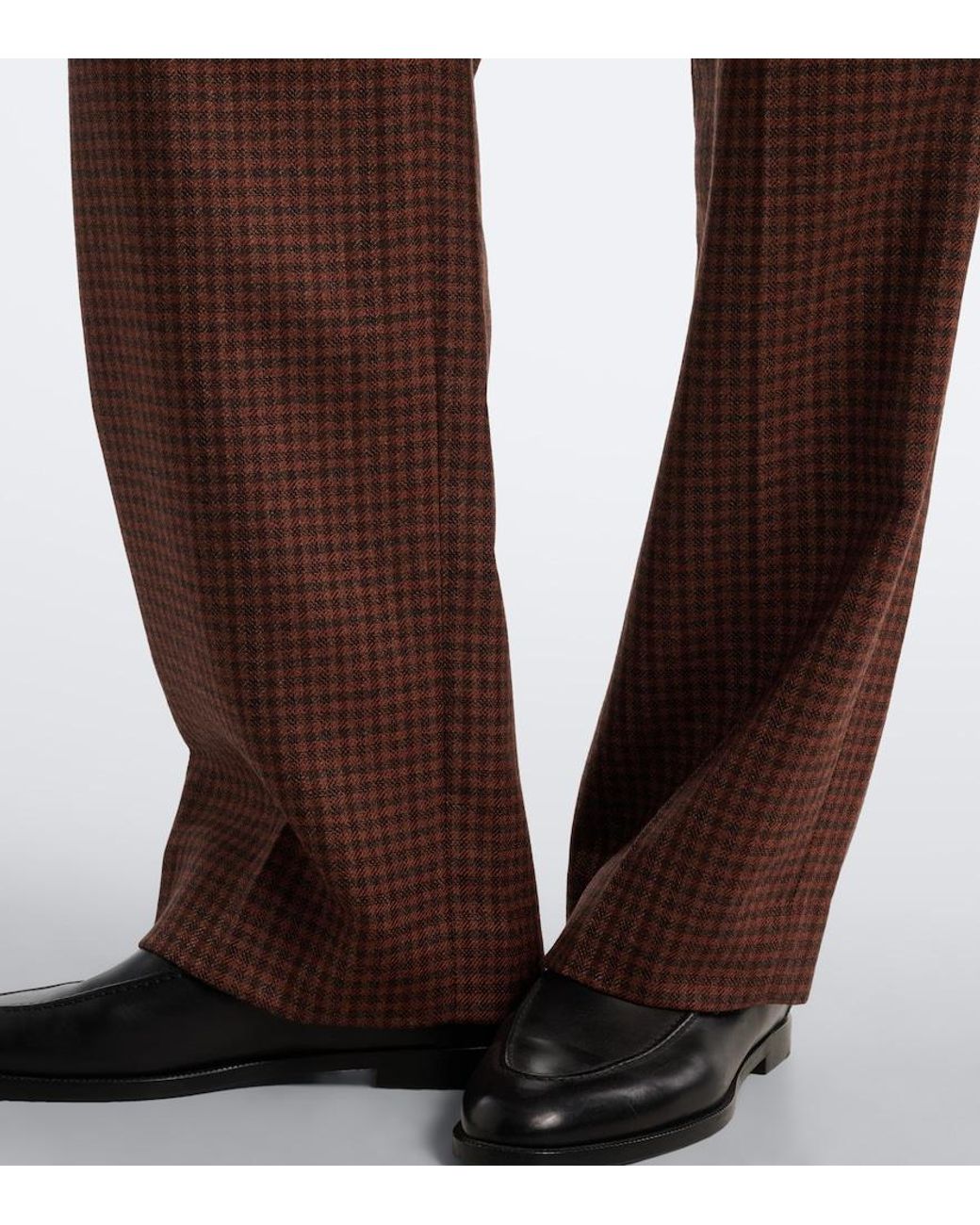 Blazé Milano Brown Fox Checked Virgin Wool Straight Pants