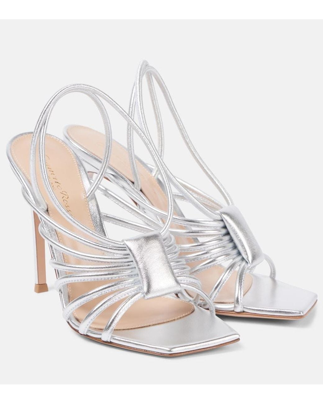Gianvito Rossi White Hellen 105 Metallic Leather Sandals