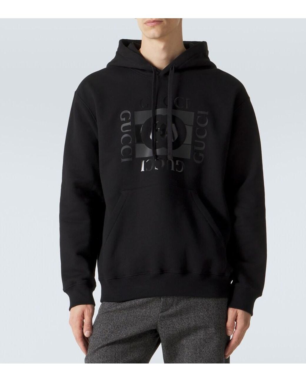 Gucci Black Logo Cotton Jersey Hoodie for men