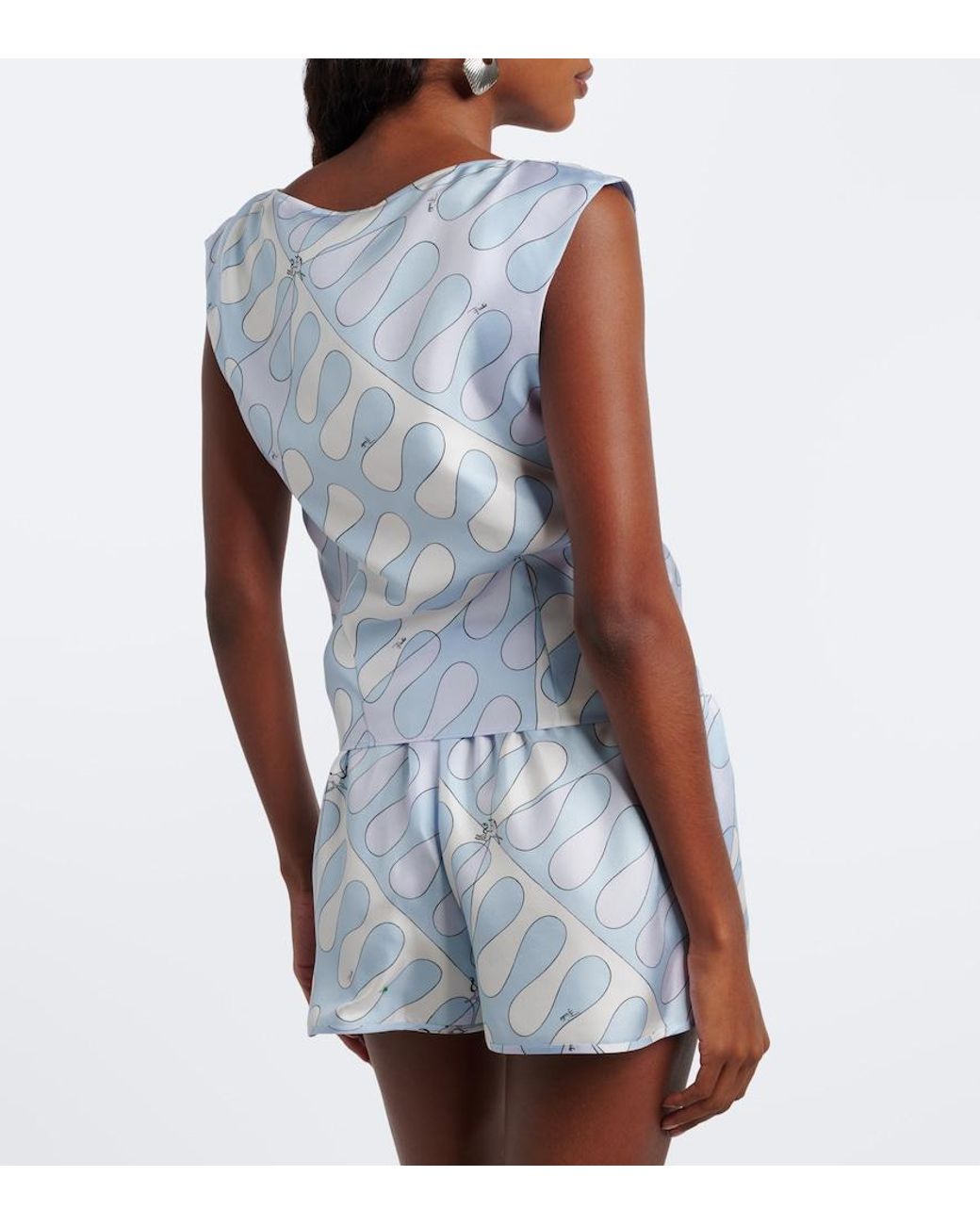Emilio Pucci Blue Leocorno Silk Twill Top