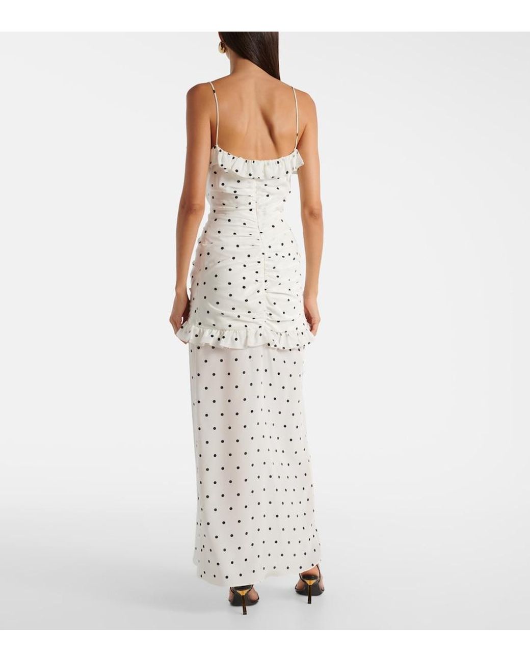Alessandra Rich White Silk Polka Dot Maxi Dress
