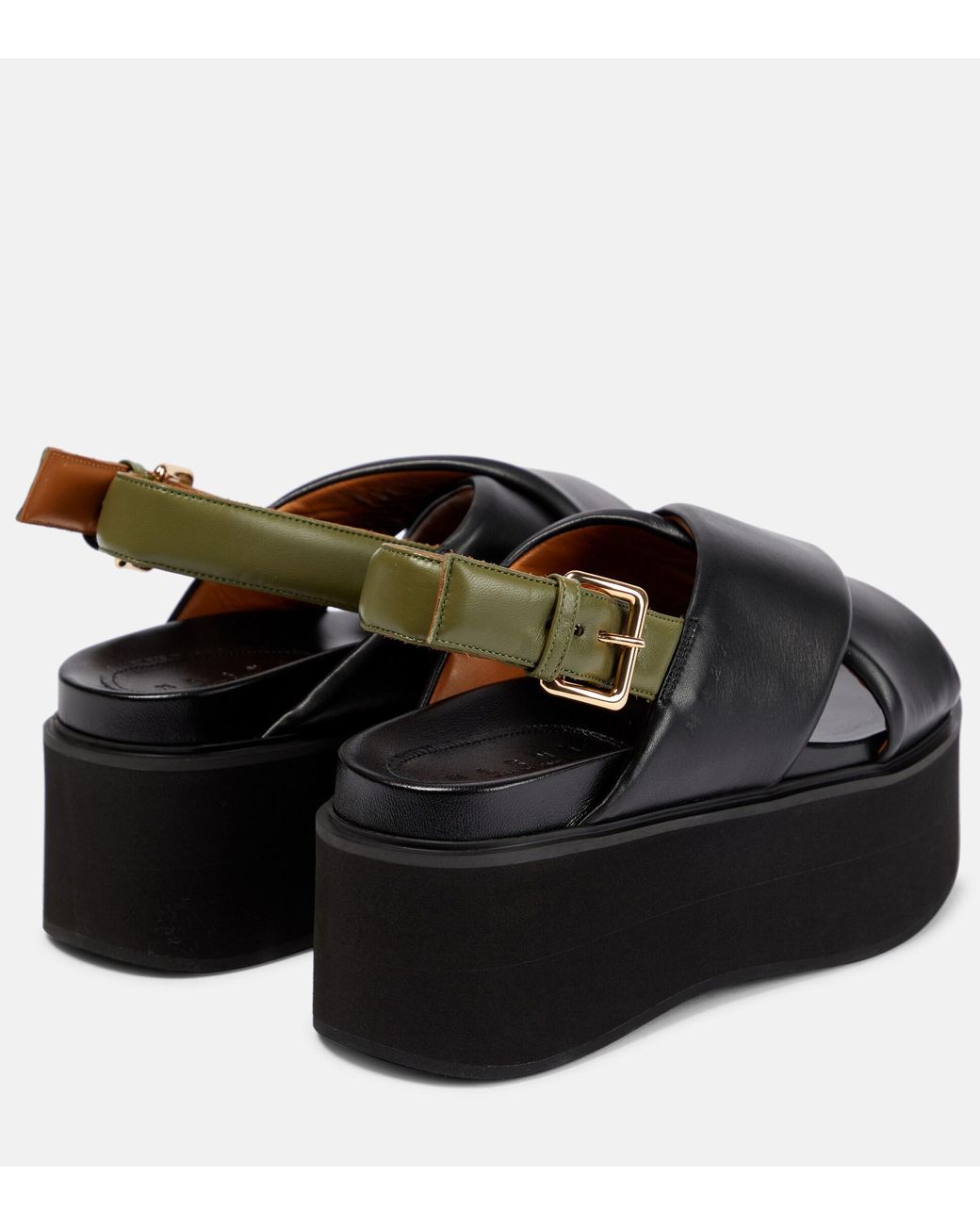 Marni Fussbett Leather Platform Sandals in Black | Lyst