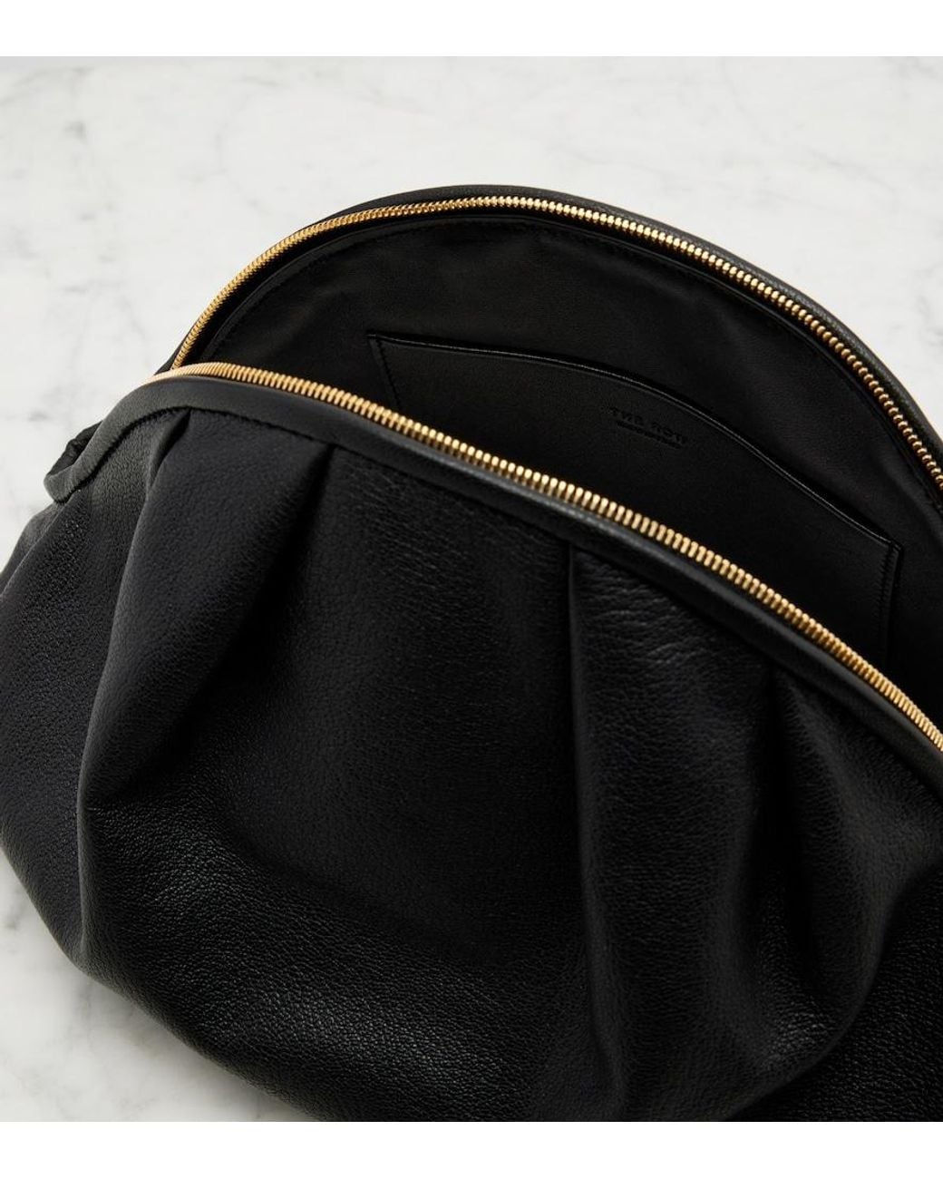 The Row Black Charlotte Small Leather Clutch
