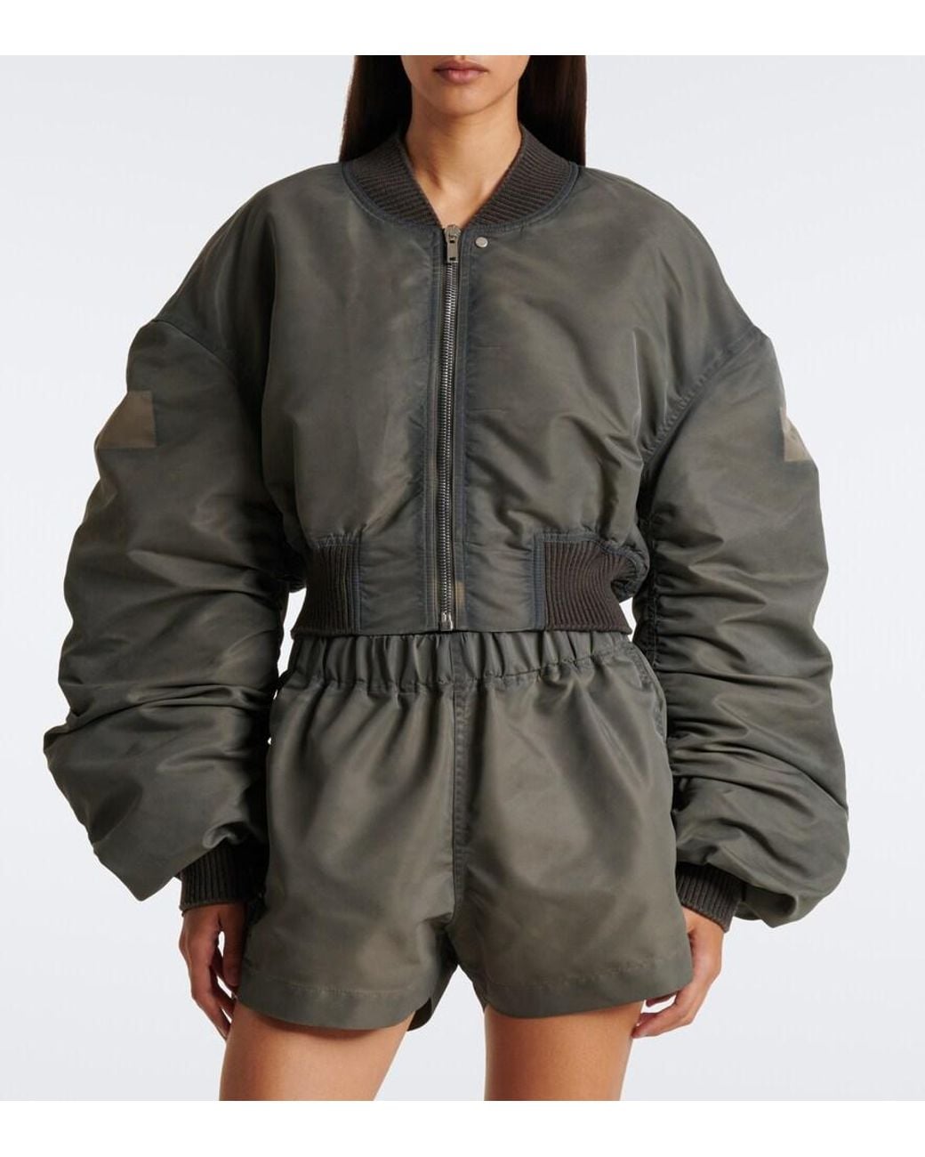 Rick Owens Gray Secchia Cropped Satin Bomber Jacket