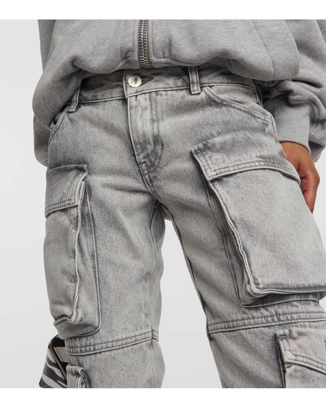 The Attico Gray Low-Rise Straight Cargo Jeans