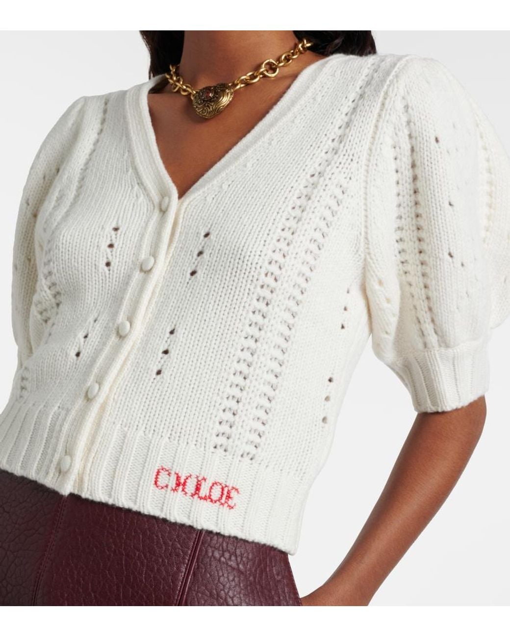 Chloé White Pointelle Wool And Cashmere Cardigan