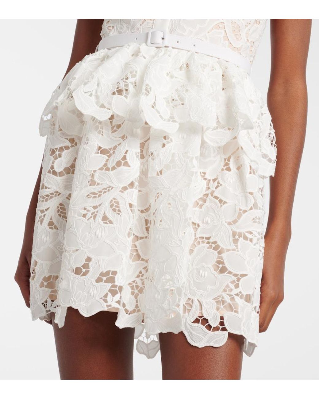 Self-Portrait Natural Scalloped Tiered Lace Minidress