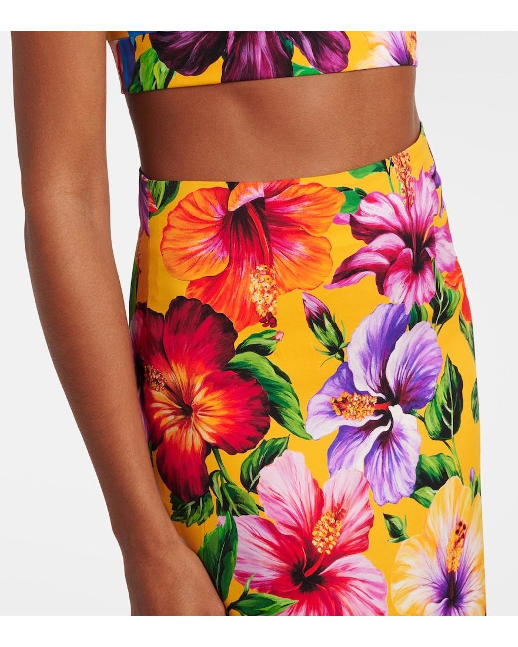 Dolce & Gabbana White Floral Silk-Blend Pencil Skirt