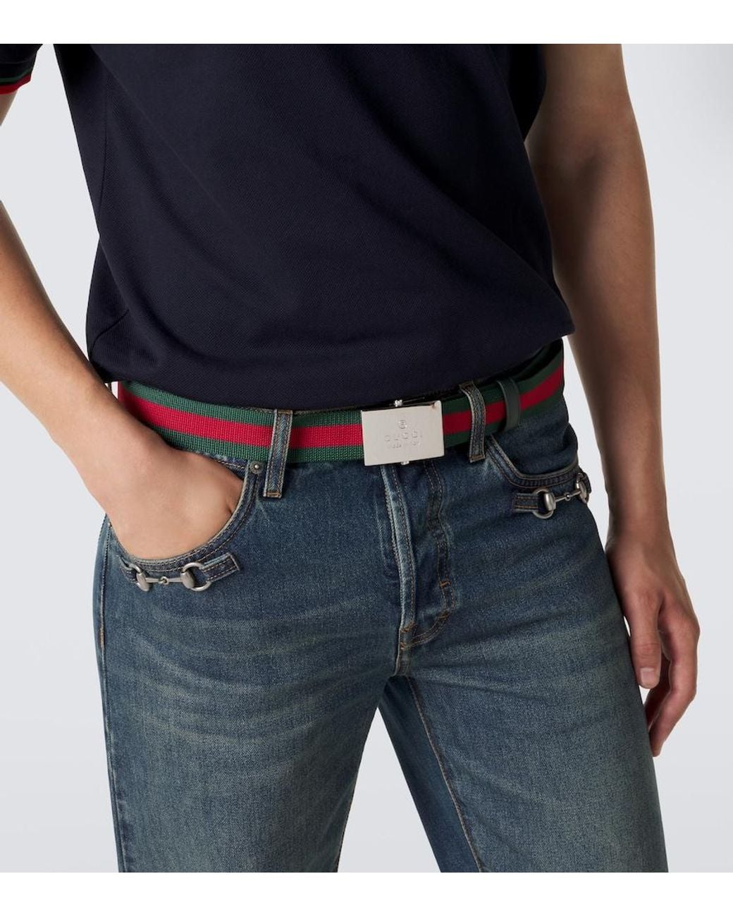 Gucci White Web Stripe Canvas Belt for men