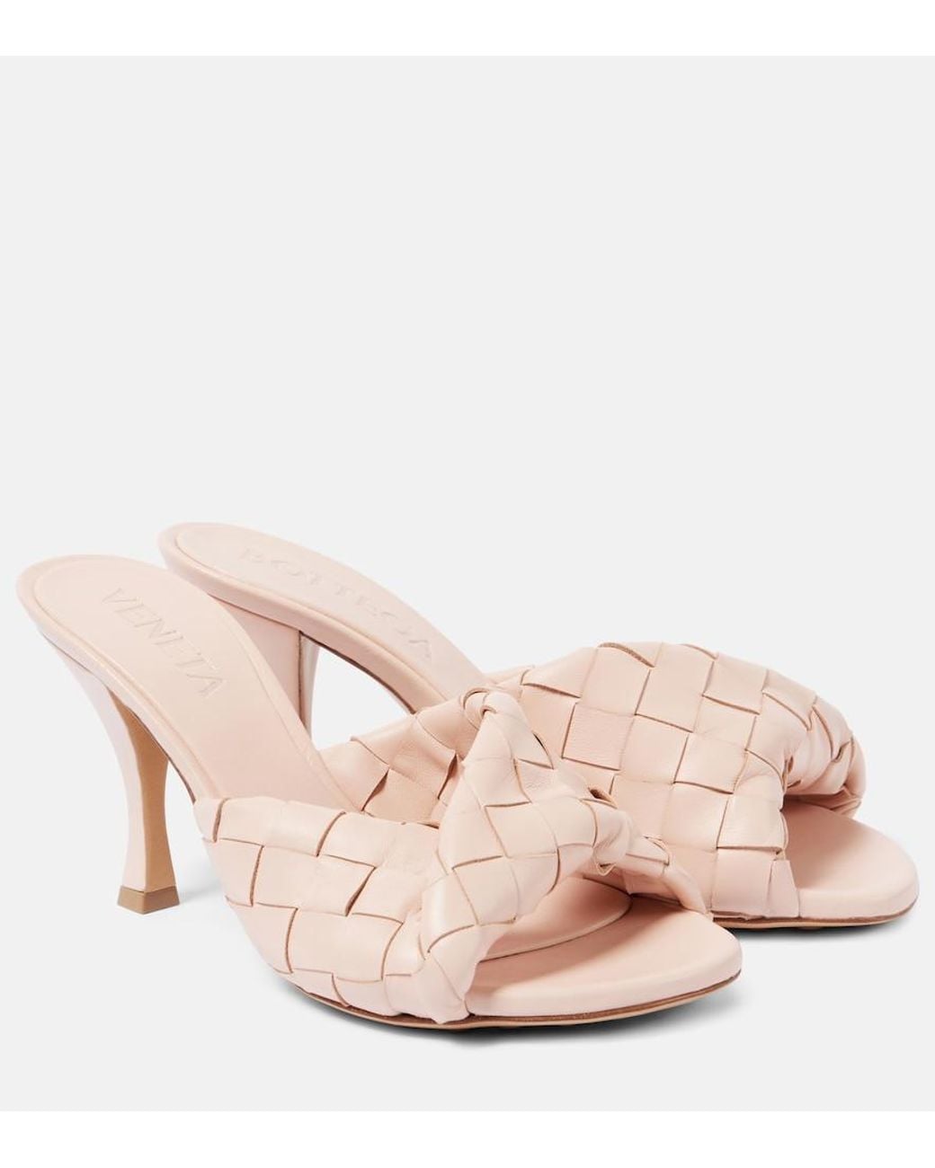Bottega Veneta Pink Blink 80 Intrecciato Leather Mules