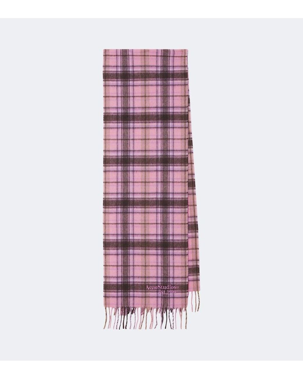 Acne Purple Plaid Cashmere And Wool Scarf