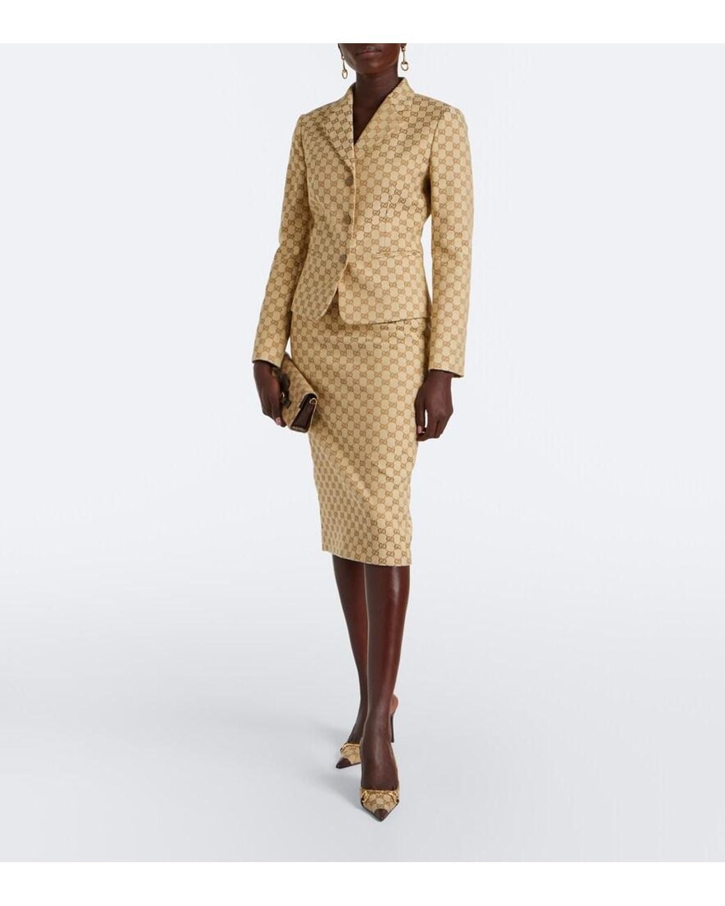 Gucci Natural Gg Canvas Cotton-Blend Blazer