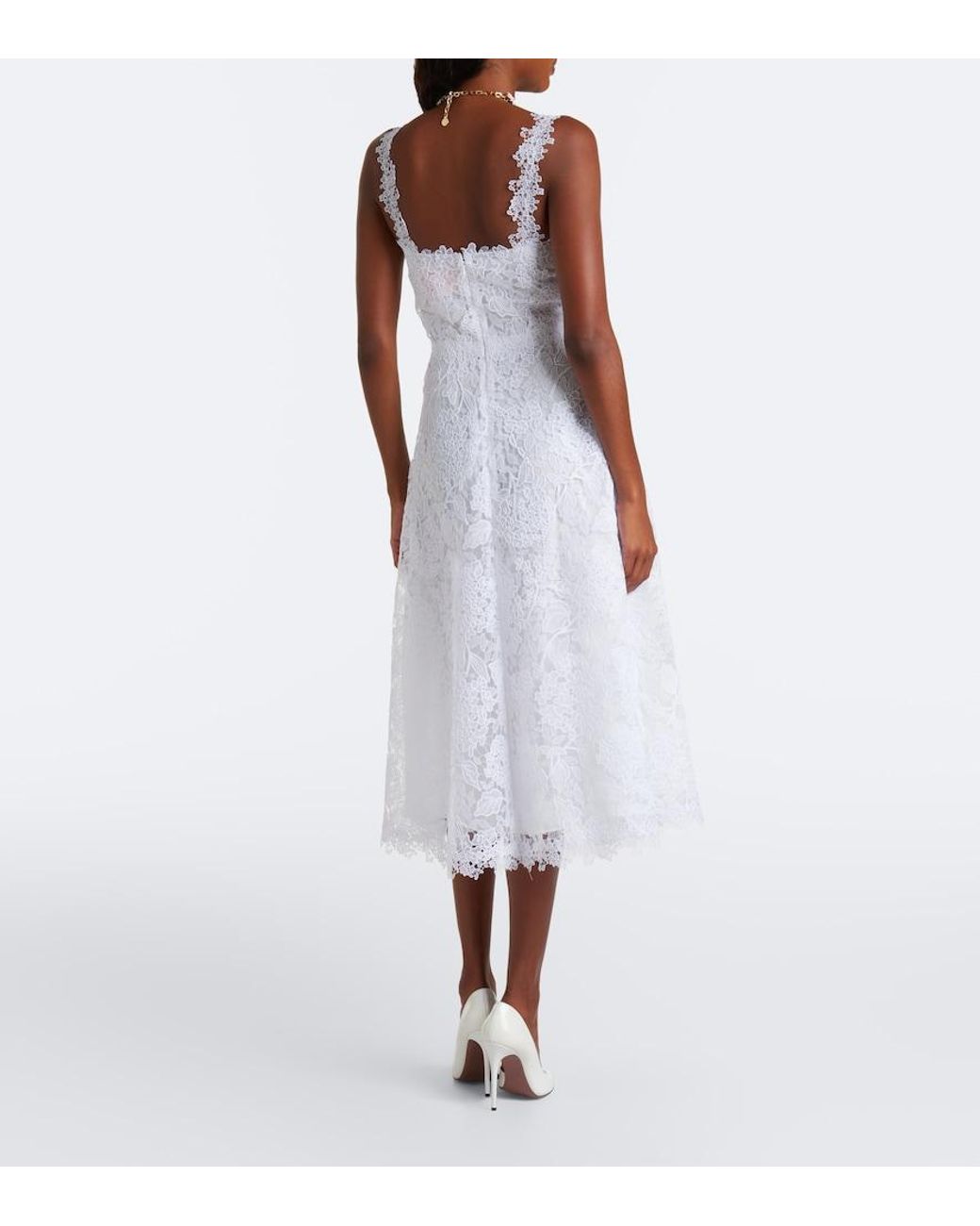 Carolina Herrera White Floral Guipure Lace Midi Dress